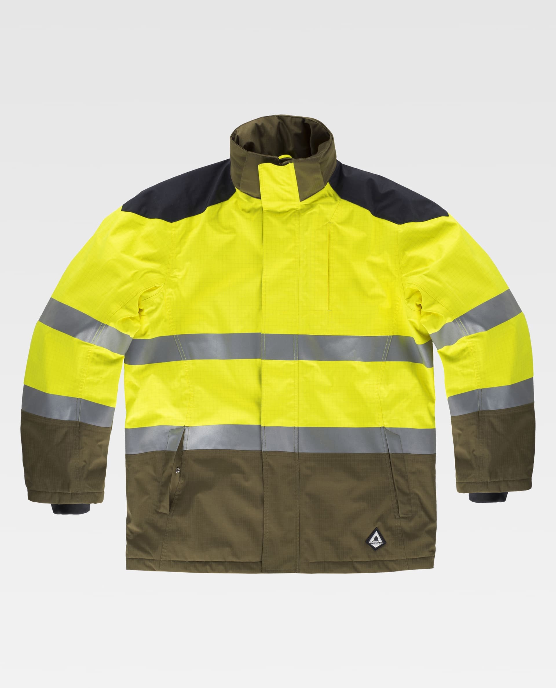 Parka tricolor ignífuga, impermeable, antiestática y
